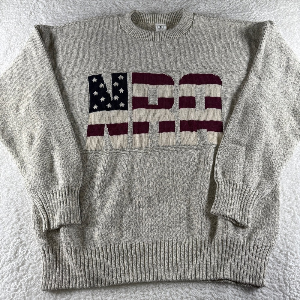 Vintage NRA Rifle Sweater Knit Made in USA Flag‎ Gray Men's Large Sweatshirt